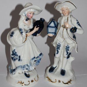 Vintage Courting Couple Glazed Porcelain Figurine 18th Century Style